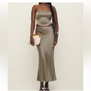 Reformation Satin Maxi Skirt - Taupe